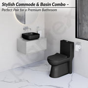 Plantex Ceramic Commode with Washbasin/Rimless Washdown Commode for Toilet/S Trap Western Toilet Combo/Bathroom Wash Basin - (Matt Black)