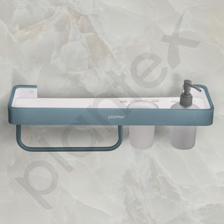 Plantex 4in1 Shelf for Bathroom/Aluminium and Acrylic Shelf with Tumbler Holder, Liquid Soap Dispenser and Napkin Holder for Home/Office/Hotel - Pack of 1 (Grey and Milky White)