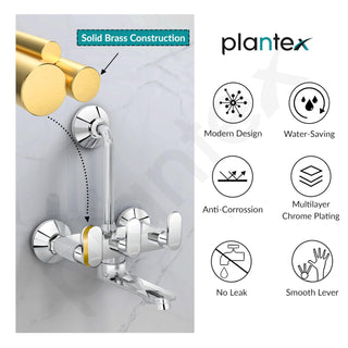 Plantex Wall Mixer for Bathroom 2 in 1 with L-Bend Provision for Overhead Shower/Mixer Tap for Bathroom with Water Saving Nozzle Tap- 7 Year Warranty by Plantex (Orn-218-Chrome)