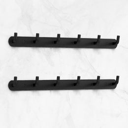 Plantex Stainless Steel Towel Hangers/Wall Hooks for Hanging Cloth/Bathroom Robe Hooks/Door Hangers/Hook Rail for Hanging Keys - 6 Hooks (Pack of 2, Black)