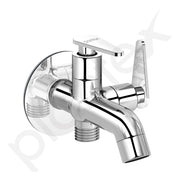 Plantex Pure Brass Two Way Bib Cock Taps Compatible for Washing Machine with Water Saving Nozzle Attachment/2 in 1 Bib Tap with Brass Wall Flange and Teflon Tape-(LEA-707-Chrome)