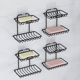 Plantex Self Adhesive Soap Dish/GI Steel Soap Case with Hook/Soap Stand with Hook/Soap Holder for Bathroom Accessories - Pack of 4 (Black)