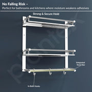 Plantex Bathroom Organizer with Drill/Stainless Steel Bathroom Rack Shelf with Towel Holder/Towel Rod and Hooks (3-Tier, Chrome)