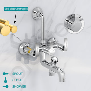 Plantex Pure Brass 3 in 1 Wall Mixer for Bathroom with L-Bend Provision for Overhead and Hand Shower/Mixer Tap for Bathroom with Water Saving Nozzle and Brass Wall Flange (COL-1019-Chrome)