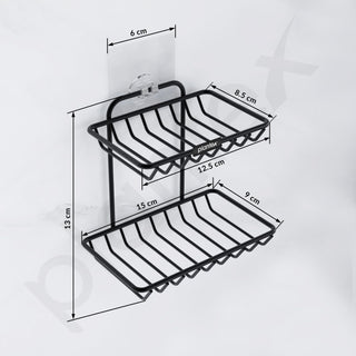 Plantex Self Adhesive Soap Holder for Bathroom/GI Steel Soap Case/2 Layer Soap Storage/Bathroom Accessories - Pack of 2 (Black)