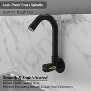 Plantex Single Lever Kitchen Sink Tap with Water Saving Aerator and Brass Spindle Tap/Quarter Turn Sink tap for Kitchen Basin with Wall Flange and Teflon Tape (Black)