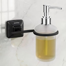 Plantex 304 Grade Stainless Steel Liquid Soap Dispenser/Frosted Glass Shampoo Dispenser/Hand Wash Dispenser/Bathroom Accessories - Squaro (Black)