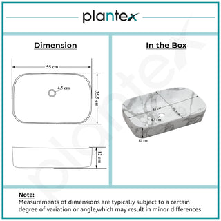 Plantex Ceramic Tabletop Washbasin for Bathroom/Designer Counter Top Hand Wash Basin/Rectangle Bathroom sink for Home/Office (21.5x14x5 Inch -Marble Finish)