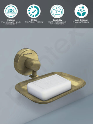 Plantex Galaxy 304 Grade Stainless Steel Single Soap Dish/Soap Stand/Soap Holder/Bathroom Accessories - (Brass Antique)