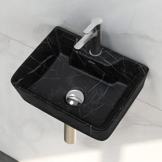 Plantex Wall Mount Wash Basin for Bathroom/Tabletop Designer Ceramic Basin/Rectangle Countertop Basin/Home/Office (Black-16x12x5 Inch)