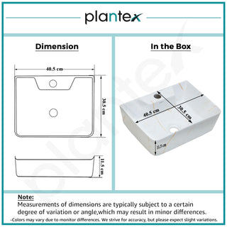 Plantex Tabletop Wash Basin for Bathroom/Designer Ceramic Basin/Rectangle Countertop Wash Basin/Home/Office (16 x 12 x 5 Inch)