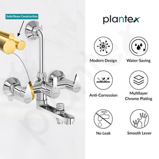 Plantex Pure Brass 3 in 1 Wall Mixer for Bathroom/Mixer L-Bend Provision for Overhead and Hand Shower/Bathroom Mixer 3 in 1 with Shower -7 Year Warranty by Plantex (Chrome)