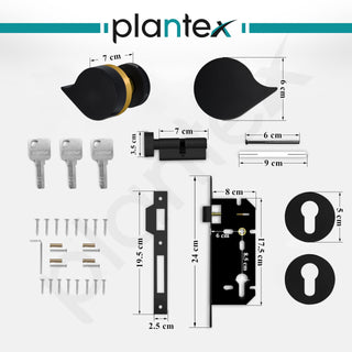 Plantex Heavy Duty Door Lock/Main Door Mortise Lock Handle/Handle Set for Home/Office/Door Accessories (Black, Gold)