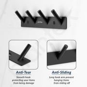 Plantex Wall Hooks for Hanging Cloth/Stainless Steel Towel Hangers/Bathroom Robe Hooks/Door Hangers/Round Wall Hook/Hook Rail for Hanging Keys - 4 Hooks (Pack of 1, Z-Black)