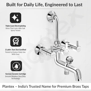 Plantex Brass Wall Mixer for Bathroom 3 in 1/L-Bend Connector for Overhead Shower/Hand Shower/Spout Mixer Tap/Mixture Tap for Bathroom with 7-Year Manufacturer's Warranty-(Ico-919-Chrome)
