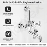 Plantex Brass Wall Mixer for Bathroom 3 in 1/L-Bend Connector for Overhead Shower/Hand Shower/Spout Mixer Tap/Mixture Tap for Bathroom with 7-Year Manufacturer's Warranty-(Ico-919-Chrome)