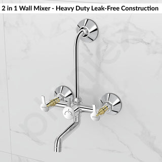 Plantex 2 In 1 Wall Mixer for Bathroom/Mixer L-Bend Provision for Overhead/Mixer Tap for Bathroom with Water Saving Nozzle and Wall Flange (RIO, Chrome)