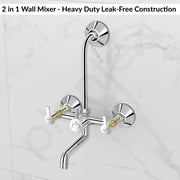 Plantex 2 In 1 Wall Mixer for Bathroom/Mixer L-Bend Provision for Overhead/Mixer Tap for Bathroom with Water Saving Nozzle and Wall Flange (RIO, Chrome)