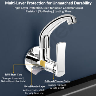 Plantex Sink Cock for Basin/Wall Mount Tap for Kitchen Sink with Wall Flange and Teflon Tape/Sink Cocke Tap/Water Tap - (3504, Chrome)
