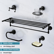 Plantex 304 Grade Stainless Steel Bathroom Accessories Set of 5 - Towel Stand/Napking Ring/Soap Stand/Toothbrush Holder/Robe Hanger - Niko (Black)