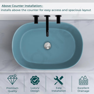 Plantex Ceramic Wash Basin for Bathroom/Oval Counter Top Basin/Tabletop Wash Basin for Home/Office (Harmony Blue - 22 x 14 x 6 Inch)