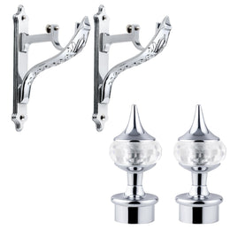 Plantex Heavy Duty Aluminium Diamond Curtain Holder/Curtain Brackets/Curtains Rod Holder with Support 1 Inch Rod (Chrome - 1 Pair)