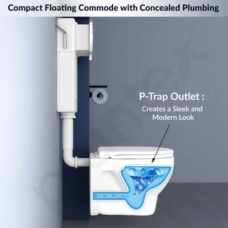 Plantex Ceramic Commode For Toilet/Wall Hung Commode With Dual Flush Tank/Conceal Flush Tank/Tank With All Internal Accessories/Toilet With Soft Closing Toilet Seat - (White)
