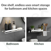 Plantex Stainless Steel Shelf for Bathroom/2in1 Multipurpose Bathroom Shelf with Soap Dish/Holder/Bathroom Organiser (15x5 Inches) â€“ Pack of 2