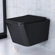 Plantex Imported Italica Ceramic Wall Hung Commode for Toilet/Rimless Western Toilet/Commode with Soft Closing Toilet Seat - P Trap (Square - Matt Black)