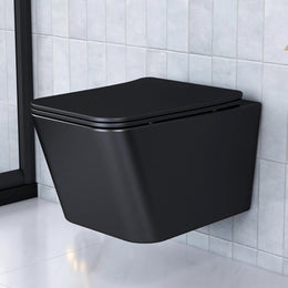Plantex Imported Italica Ceramic Wall Hung Commode for Toilet/Rimless Western Toilet/Commode with Soft Closing Toilet Seat - P Trap (Square - Matt Black)