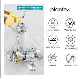 Plantex Brass Wall Mixer for Bathroom 3 in 1/L-Bend Connector for Overhead/Hand Shower/Spout Mixer Tap/Mixture Tap for Bathroom with 7-Year Manufacturer's Warranty-(Pri-319-Chrome)