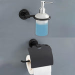 Plantex 304 Grade Stainless Steel Washroom Set of 2 - Toilet Paper Holder/Stand/Liquid Soap Dispenser - Daizy (Black)