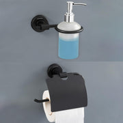 Plantex 304 Grade Stainless Steel Washroom Set of 2 - Toilet Paper Holder/Stand/Liquid Soap Dispenser - Daizy (Black)