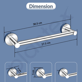 Plantex Towel Holder for Bathroom/12 inch Towel Bar/Single Towel Rod/Towel Hanger for Home/Bathroom Accessories - Pack of 2 (Chrome)