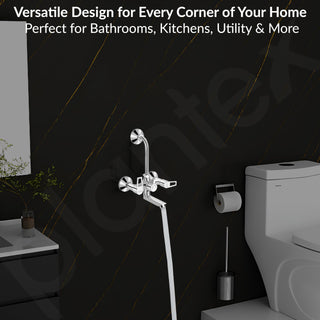 Plantex 2 in 1 Wall Mixer for Bathroom/Mixer L-Bend Provision for Overhead/Mixer Tap for Bathroom with Water Saving Nozzle and Wall Flange (3215, Chrome)