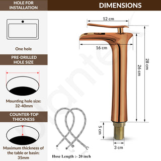 Plantex Pure Brass Basin Mixer Tap Hot & Cold/Single Lever Pillar Tap for Wash Basin/Water Tap/Deck Mount-(PVD Choco)