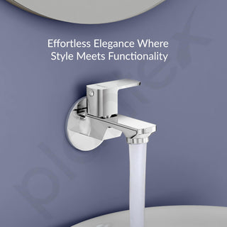 Plantex Single Lever Water Tap for Bathroom with Water-Saving Aerator/Wall Mount Bib Cock with Wall Flange and Teflon Tape/Brass Spindle Bib Tap for Home (Saga-1291-Chrome)
