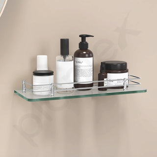 Plantex Multipurpose Transparent Glass Shelf for Bathroom/Living Room Wall Mount - Bathroom Accessories (Polished - 15x6 Inches - Pack of 1)