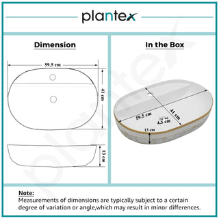 Plantex Ceramic Wash Basin for Bathroom/Designer Washbasin/Hand Basin for Restaurant/Hotel (23.5x16x5 inch - White & Gold)