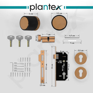 Plantex Brass Heavy Duty Mortise Door Lock Handle Set - Rose Gold & Black - Home/Office Door Accessories