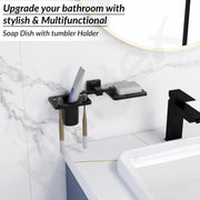 Plantex 304 Grade Stainless Steel 2in1 Soap Dish with Tooth Brush Holder/Soap Stand/Tumbler Holder/Bathroom Accessories - Wall Mount (Matt Black)