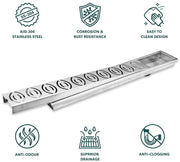 Plantex 304 Grade Stainless Steel Long Shower Drain/Floor Trap/Jali Removeble Grate/Bathroom Drain Cover(10 x 45 cm - Matt) (E418-Arrow)
