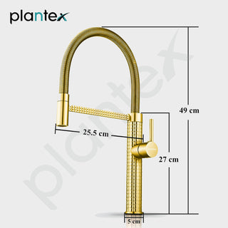 Plantex Solid Brass Kitchen Sink Mixer Tap | Hot & Cold Water Single Lever With 360° Swivel Spout | Gold (8982)