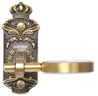 Plantex Antique Aluminium Tumbler Holder/Matt Glass Tooth Brush Stand/Bathroom Accessories (Brass-Antique Finish)