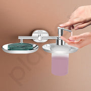 Plantex J4 Stainless Steel Soap Dish with Liquid Dispenser/Soap Stand for Bathroom Wall Mount/Shampoo Dispenser/Bathroom Accessories (Chrome Finish) Onix
