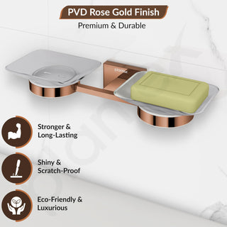 Plantex 304 Grade Stainless Steel Square Dual Soap Dish Holder for Bathroom/Soap Stand/Bathroom Accessories - Benz(Rose Gold)