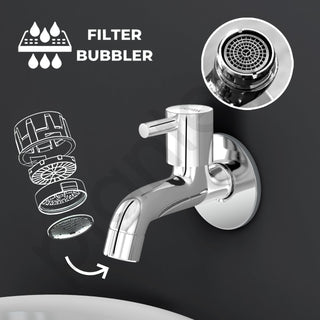 Plantex Short Body Bib Tap for Bathroom with Water-Saving Aerator/Wall Mount Bib Cock with Wall Flange and Teflon Tape/Brass Spindle Basin Tap for Home (MKS-1271-Mirror Chrome)