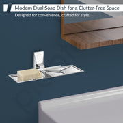 Plantex 304 Grade Stainless Steel Double Soap Dish/Soap Case/Soap Storage for Bathroom - Crystal (Chrome)