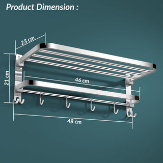 Plantex 304 Grade Stainless Steel Foldable Towel Rack in Bathroom/Cloth Hanger for Bathroom/Towel Rod with Hooks/Bathroom Accessories (18 Inch) Chrome