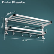 Plantex 304 Grade Stainless Steel Foldable Towel Rack in Bathroom/cloth hanger for bathroom/Towel Rod with Hooks/Bathroom Accessories (18 Inch) Chrome